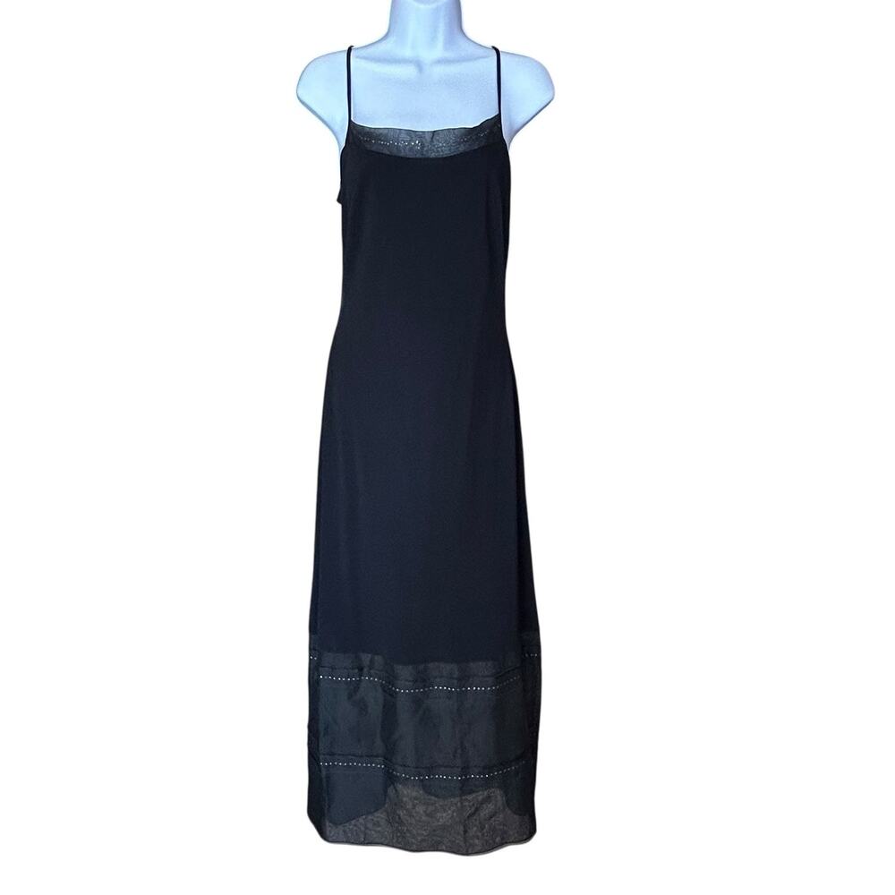 Black Slip Dress Silk Trim Vintage 90s Dark Romantic Minimalist Women's size 6